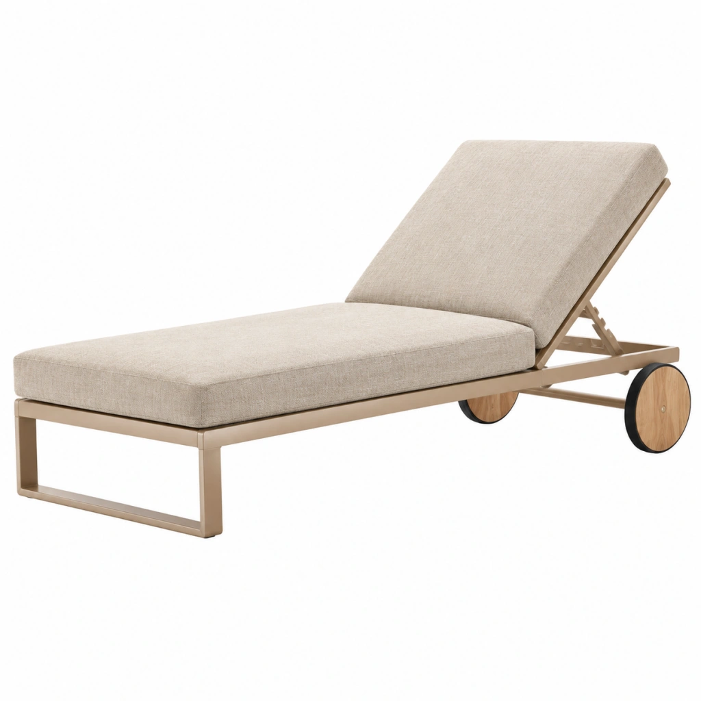 Sonnenliege 200 x 70 x 85 cm - Metall Textil Beige verstellbare Rückenlehne mit Rollen