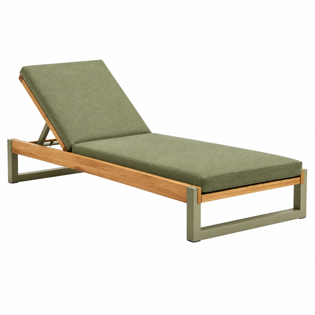 Sonnenliege 200 x 70 x 90 cm aus Holz Metall und Textil in Olivgrün - verstellbare Gartenliege