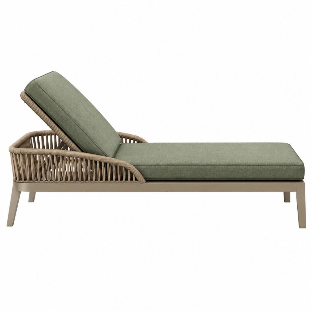 Gartenliege 200 x 75 x 85 cm mit Geflecht und grüner Polsterung