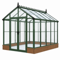 Gewächshaus 250 x 190 x 250 cm Glas Metall Grün mit Holzbasis im viktorianischen Stil