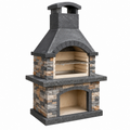 Grillkamin 100 x 70 x 210 cm Naturstein Grau für Garten mit Grillrost
