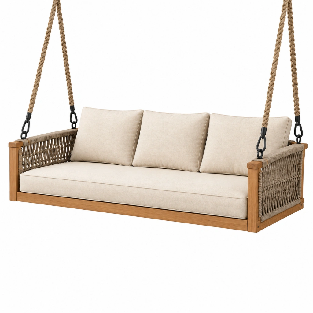 Hängesofa 200 x 75 x 70 cm Holz und Seil Beige für den Außenbereich Boho-Stil