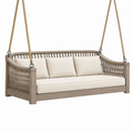 Hängesofa 180 x 80 x 75 cm Holz Beige mit Seilgeflecht für Garten und Terrasse