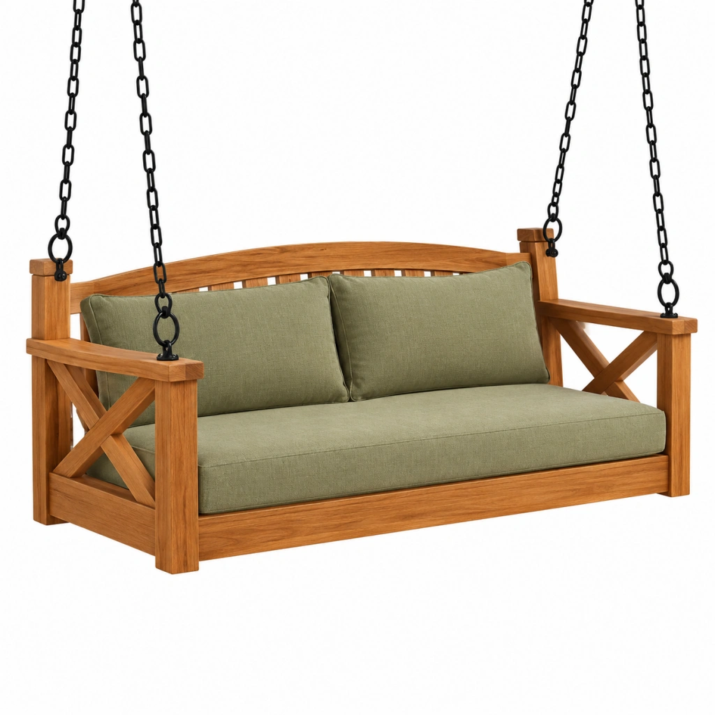 Gartenschaukelbank 130 x 70 x 65 cm Holz Grün mit Metallketten