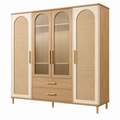 Kleiderschrank 180 x 60 x 200 cm in Naturholz Creme mit Glastüren und Schubladen