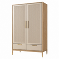 Kleiderschrank 100 x 50 x 200 cm Holzoptik Beige mit 2 Türen 2 Schubladen und Rillenfront