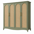 Kleiderschrank 180 x 60 x 200 cm Holz Olivgrün mit Rattangeflecht im Landhausstil