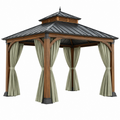 Gartenpavillon 300 x 300 x 320 cm Holz Metall Grün mit Vorhängen für den Außenbereich