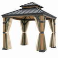 Pavillon 300 x 300 x 300 cm mit Metallrahmen Holzoptik Vorhängen und Dach in Schwarz Braun