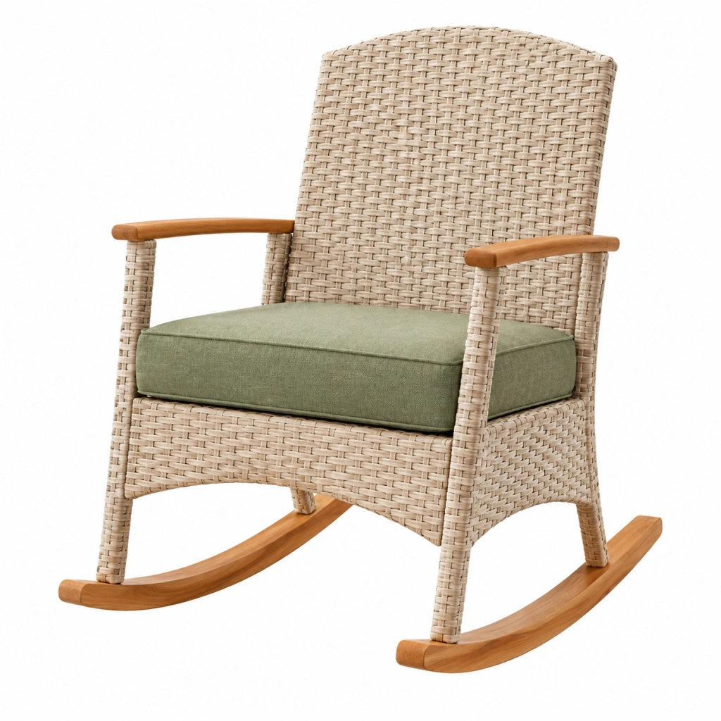 Schaukelstuhl 80 x 70 x 100 cm Rattan Geflecht Natur Grün mit Holz Kufen
