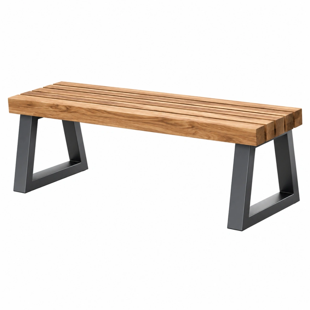 Gartenbank 180 x 40 x 45 cm aus Holz und Metall in Naturholz Schwarz - Sitzbank im Industriestil