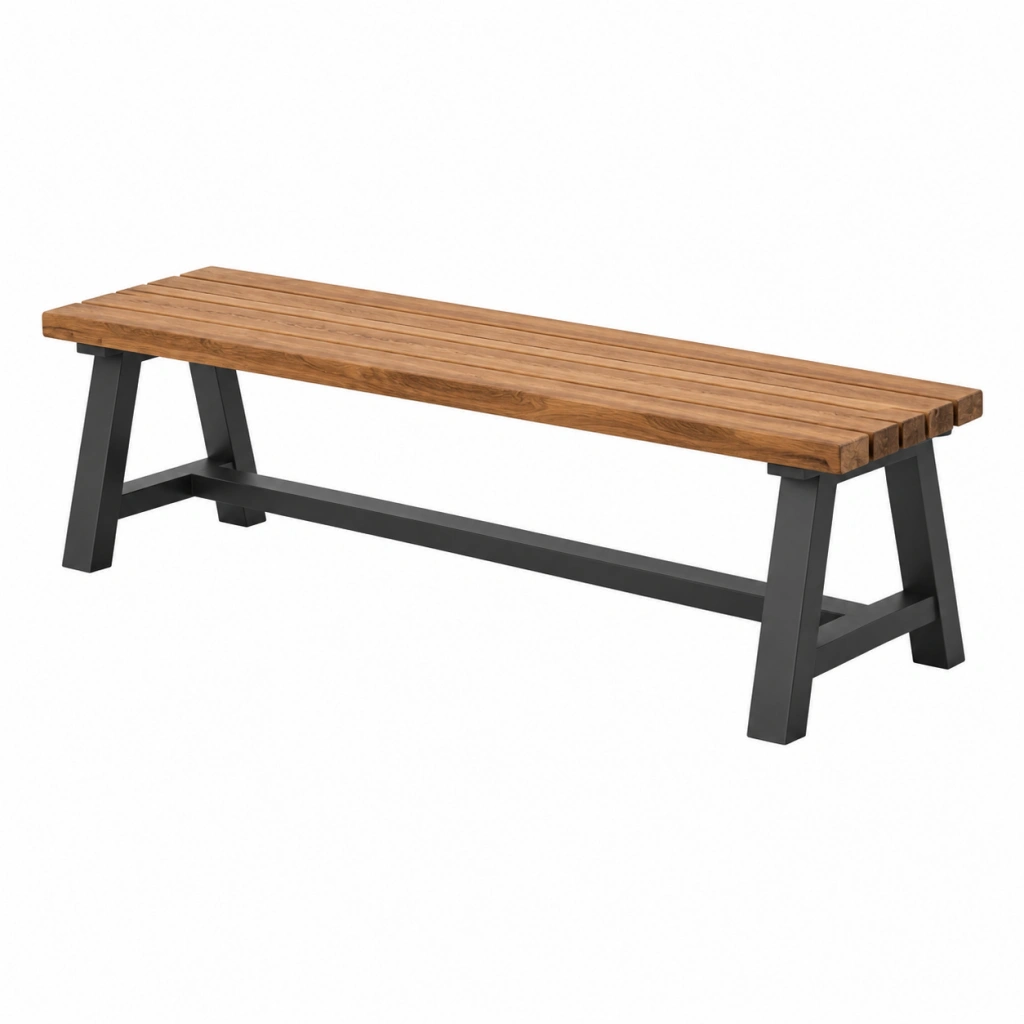 Gartenbank 180 x 35 x 45 cm Holz braun Metall schwarz mit Lattenfläche industrieller Stil