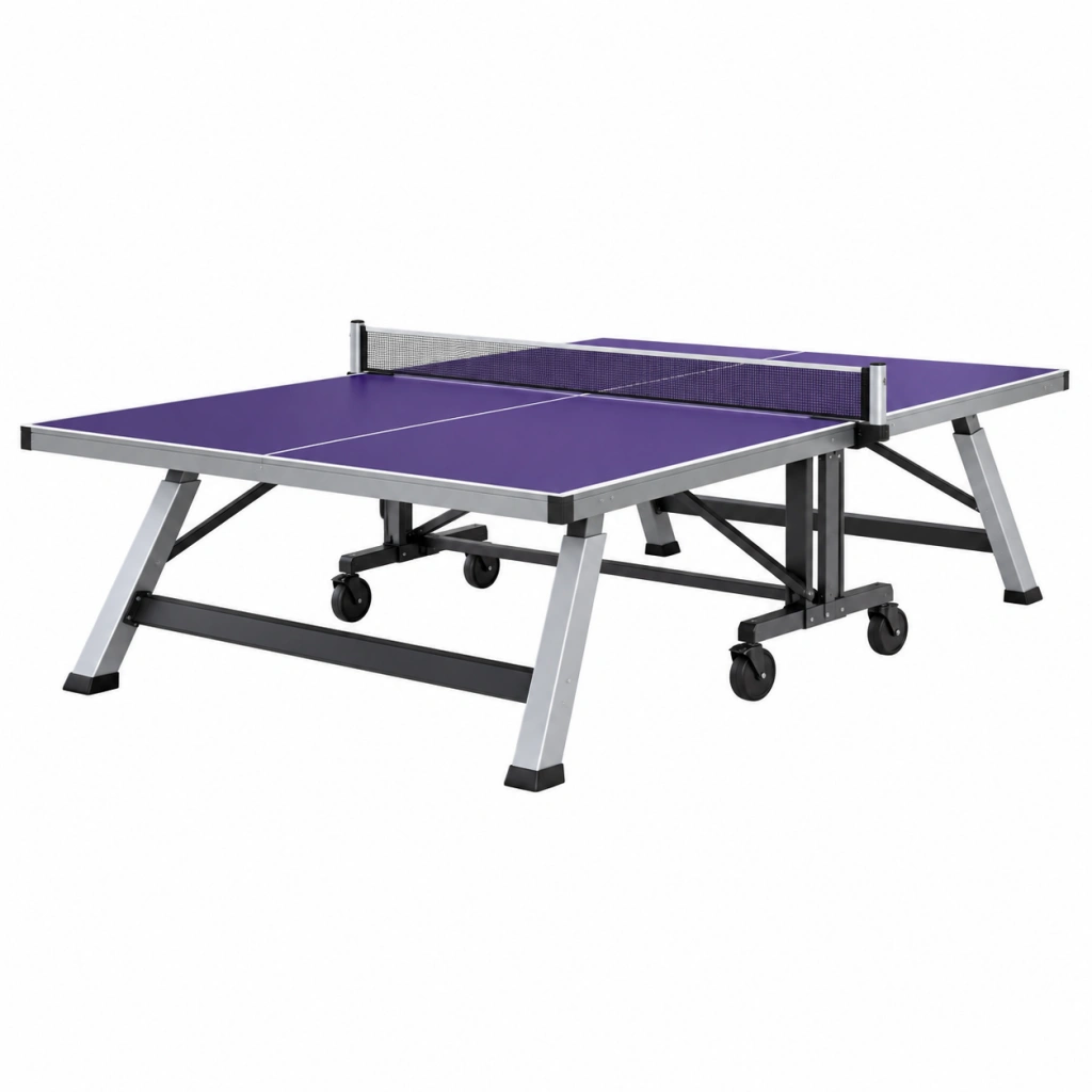 Tischtennisplatte 274 x 153 x 76 cm violett Metall klappbar mit Rollen