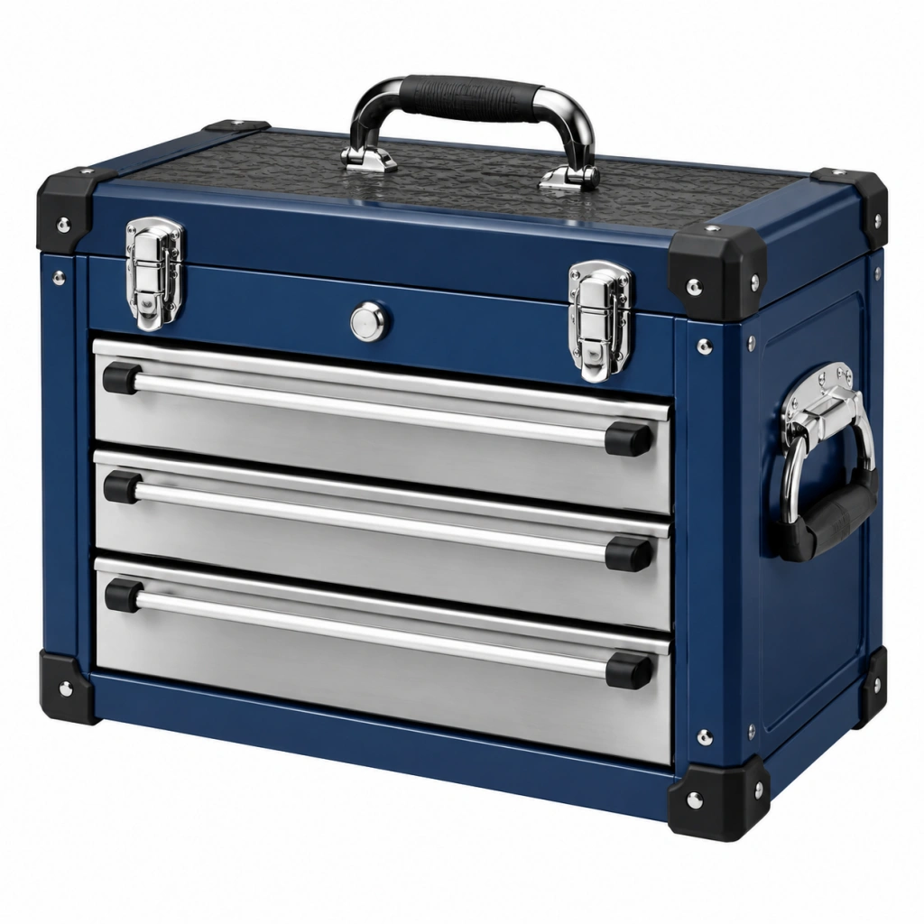 Werkzeugkasten 52 cm Metall Blau mit 4 Schubladen und Tragegriffen