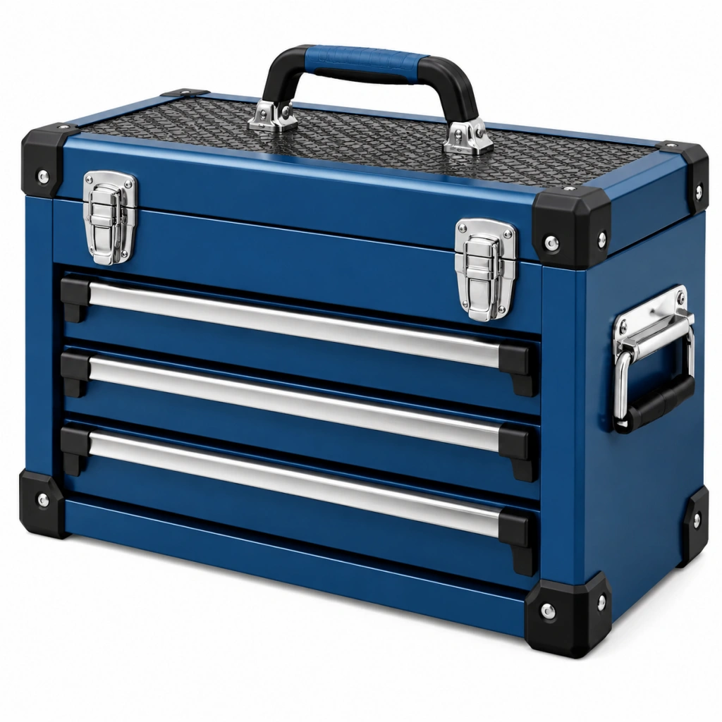Werkzeugkoffer 50 cm Blau Metall mit 4 Schubladen und Tragegriff