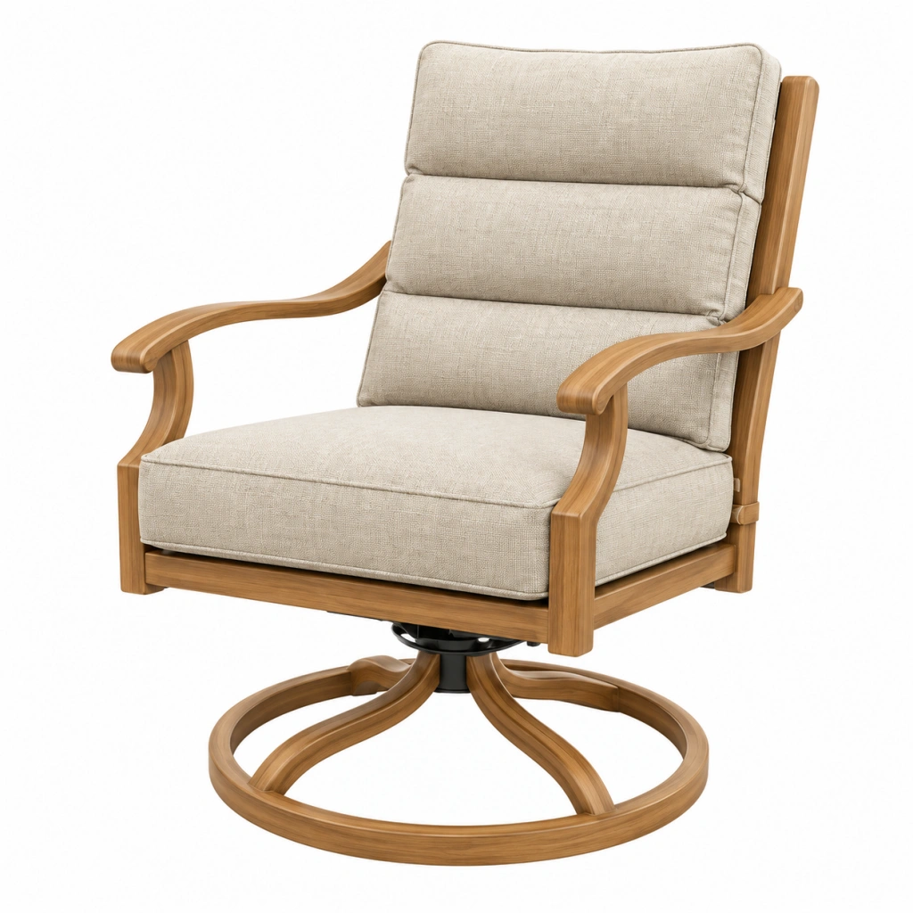 Drehsessel 78 x 85 x 104 cm mit Holzgestell in Beige Natur mit Polsterung