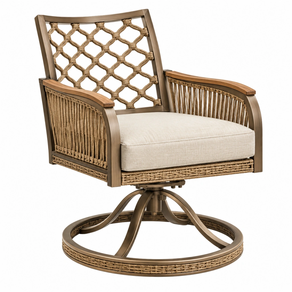 Drehsessel 80 x 78 x 98 cm mit Metallgestell Flechtseil Beige Braun drehbar