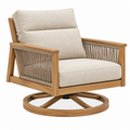 Drehsessel 86 x 82 x 92 cm aus Holz in Naturbeige mit Kordelbespannung im modernen Stil