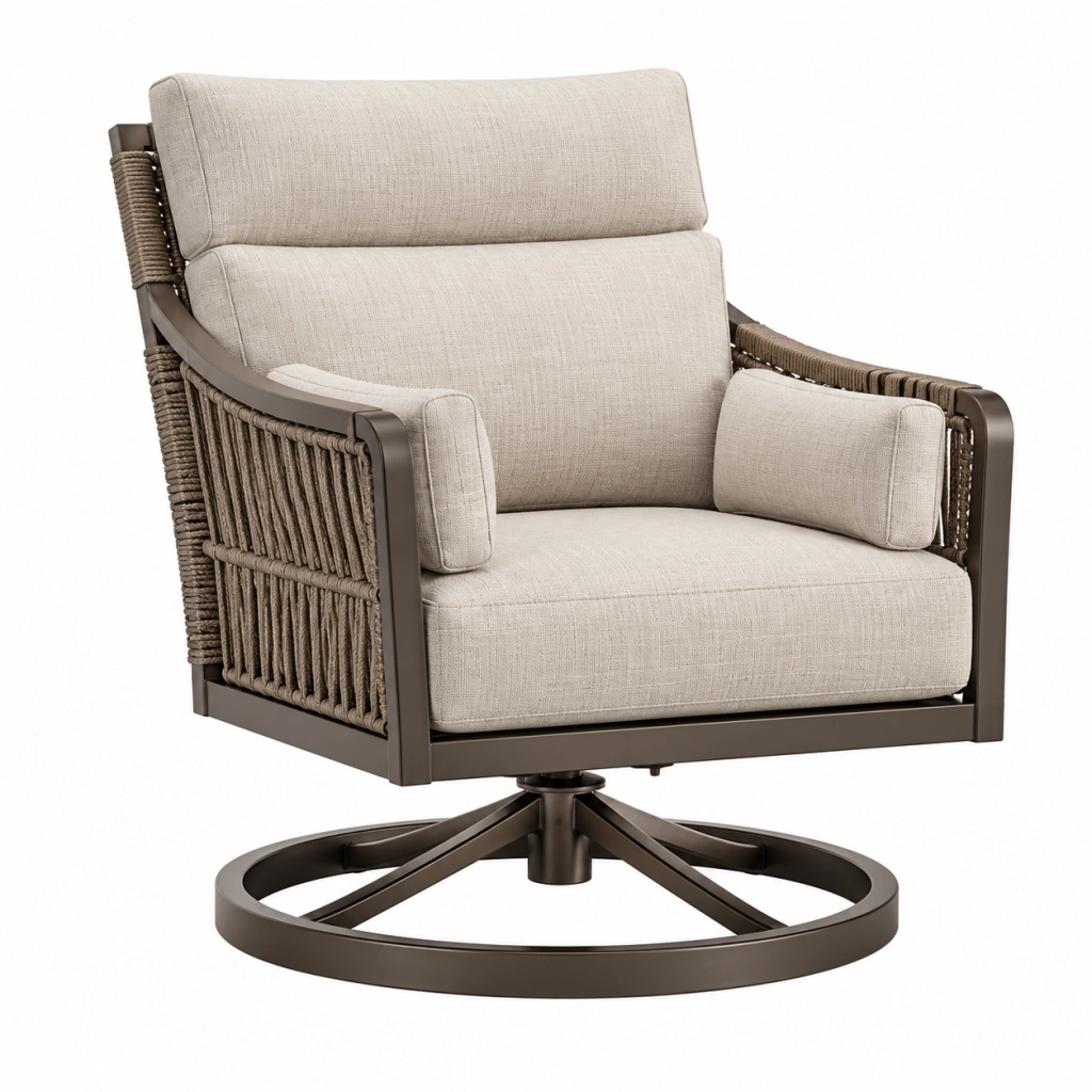 Drehsessel 86 x 82 x 94 cm Metall und Geflecht Beige Braun für Außenbereich mit Drehfuß