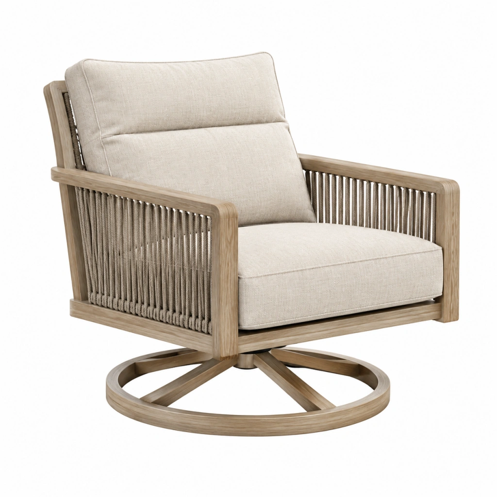 Drehsessel 82 x 86 x 82 cm Holz Seilgeflecht Beige drehbar